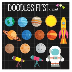 Sonnensystem und ein Astronaut Digital Clip Art für Scrapbooking Card Making Cupcake Toppers Paper Crafts