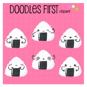 Kawaii Onigiri Emoticons Digital Clip Art for Scrapbooking Card Making Cupcake Toppers Paper Crafts