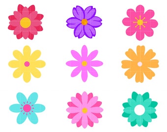 Colorful Flowers Digital Clip Art for Scrapbooking Card Making Cupcake Toppers Paper Crafts