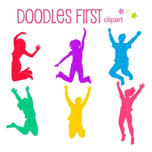 Jumping People Silhouette Digital Clip Art for Scrapbooking Card Making Cupcake Toppers Paper Crafts