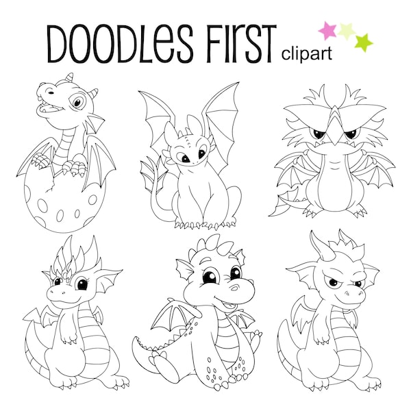 Cute Dragon Outline Drawing Clip Art for Scrapbooking Card Making Cupcake Toppers Paper Crafts SVG Cuts