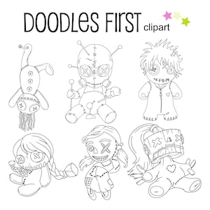 Voodoo Puppen Umrisszeichnungen Digital Clip Art für Scrapbooking Kartenherstellung Cupcake Toppers Papier Handwerk