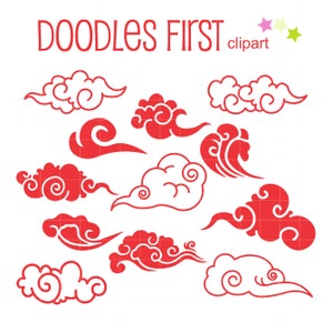 Asian Cloud Collection Digital Clip Art for Scrapbooking Card Making Cupcake Toppers Paper Crafts