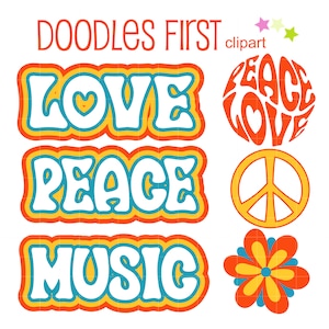 Hippie Amor y Paz Digital Clip Art para Scrapbooking Tarjeta Haciendo Cupcake Toppers Artesanías de Papel