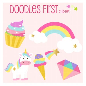 Cute Unicorn Elements Digital Clip Art for Scrapbooking Card Making Cupcake Toppers Paper Crafts