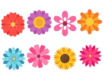 Colorful Flower Set Clip Art for Scrapbooking Card Making Cupcake Toppers Paper Crafts