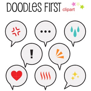 Imágenes prediseñadas de burbujas de pensamiento para álbumes de recortes, tarjetas, adornos para cupcakes y manualidades con papel.