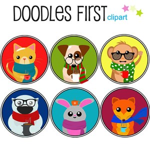 Animaux de café d’hiver Clip Art numérique pour la fabrication de cartes de scrapbooking Cupcake Toppers Paper Crafts
