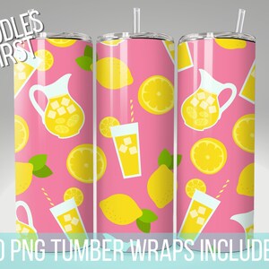 Lemonade Tumbler Wrap Designs: Summer Fruits, 20oz Skinny Tumbler (PNG Digital)