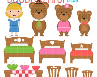 Goldlöckchen und die drei Bären Clip Art: Scrapbooking & Kartenherstellung (Digitaler Download)