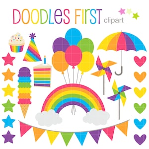 Rainbow Party Clip Art for Scrapbooking, Cricut Cut Files, Sublimation, Card & Sticker Making, Paper Crafts, Crafters, SVG, PNG, jpg