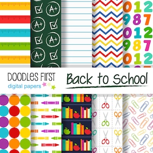 Back to School Digital Paper Pack Enthält 10 für Scrapbooking Papierhandwerk, Sublimation, Digitale Hintergründe, Papiere