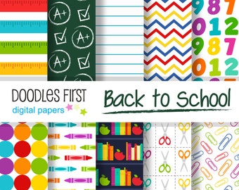 Back to School Digital Paper Pack Includes 10 for Scrapbooking Paper Crafts, Sublimation, Digital Backgrounds, Papers