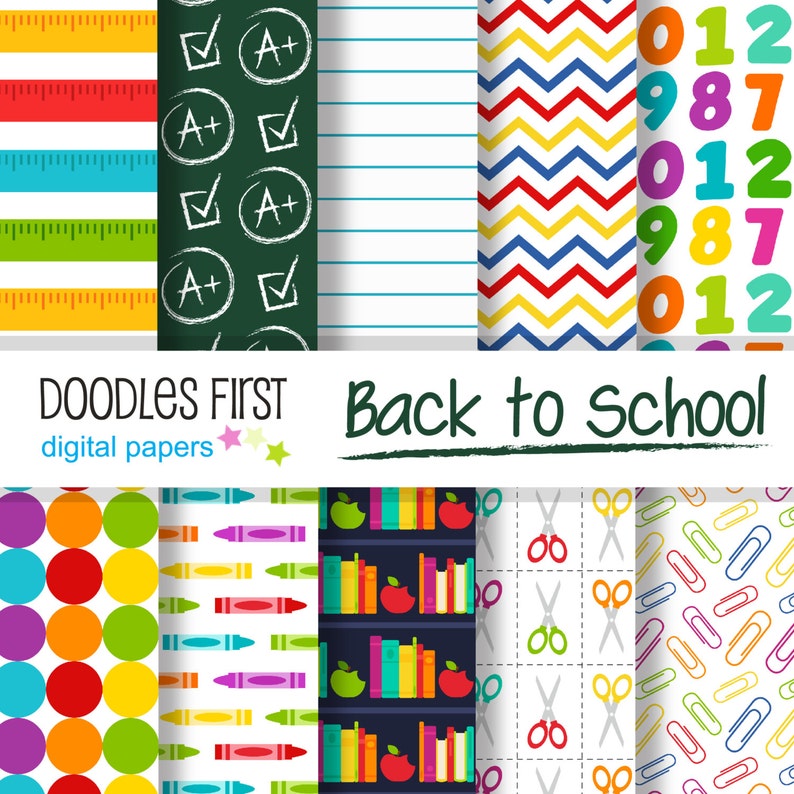 Back to School Digital Paper Pack Includes 10 for Scrapbooking Paper Crafts, Sublimation, Digital Backgrounds, Papers image 1