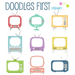 Televisori retrò Cornici Digital Clip Art per Scrapbooking, Macchina da taglio, Creazione di carte, Diario spazzatura, Cupcake Toppers e Artigianato di carta