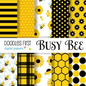 Busy Bee Digital Paper Pack bevat 10 voor scrapbooking, journaling, digitale papers, achtergronden, papierambachten, SVG, PNG, jpg