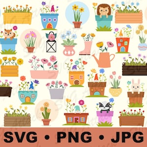 Clipart-paket Blomkrukor SVG-designpaket Blommor PNG Skärmaskin Cricut Sublimering Junk Journal Transparenta bakgrundselement