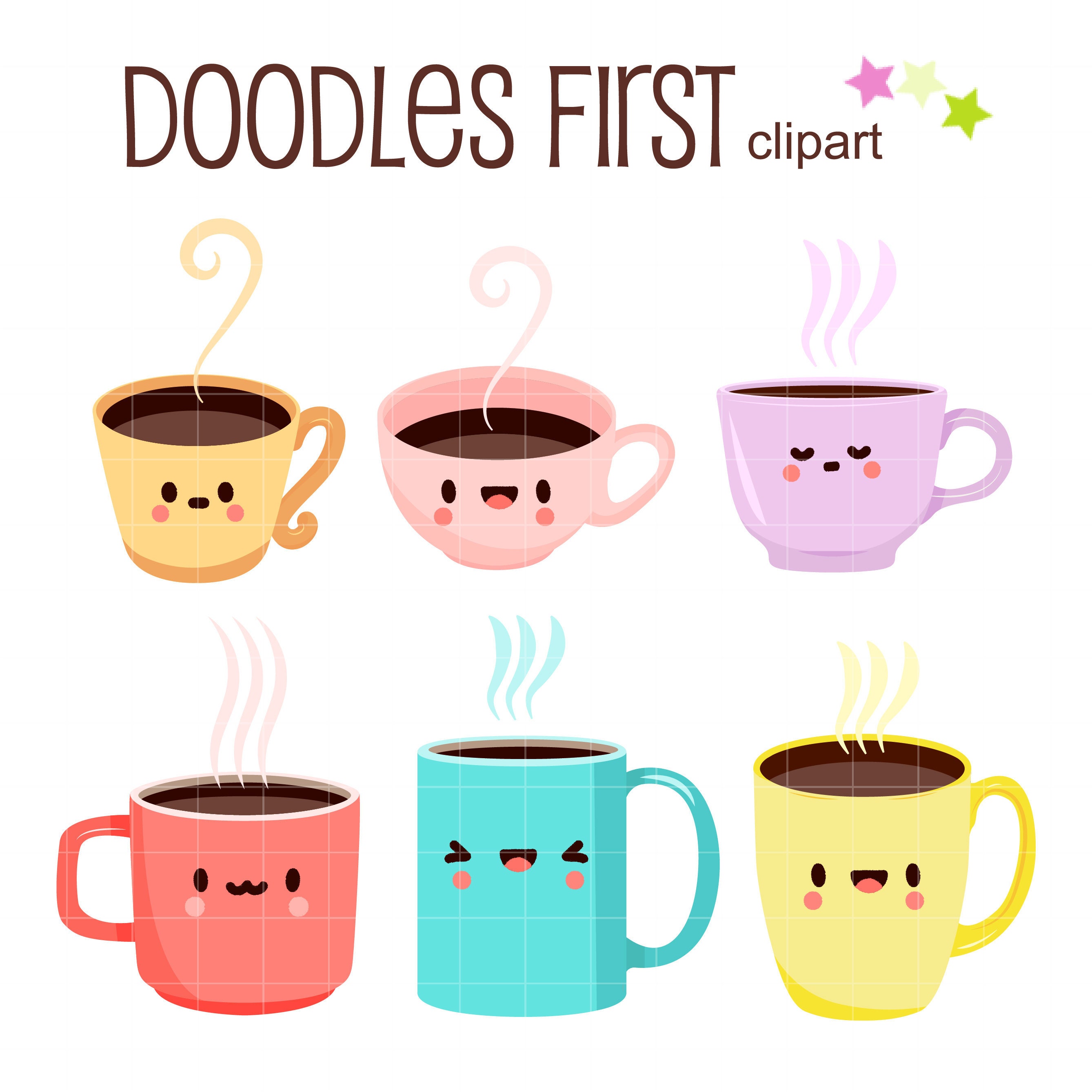 Cute Coffee and Tea Cup Digital Clip Art for Scrapbooking Card Making  Cupcake Toppers Paper Crafts 