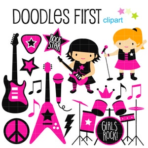 RockStar Girl Band Digital Clip Art para Scrapbooking Tarjeta Haciendo Cupcake Toppers Artesanías de Papel