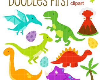 Cute Dinosaurs Digital Clip Art for Scrapbooking Card Making Cupcake Toppers Paper Crafts