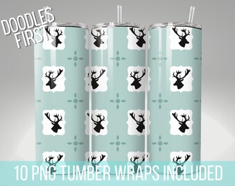 Woodland Cameos 20 oz Skinny Tumbler Sublimation Wrap Designs 10 Included PNG Instant DIGITAL ONLY, Deer, Bear, Bird, Squirrel Tumbler