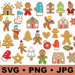 Christmas Gingerbread SVG Design Bundle | Gingerbread SVG for Cutting Machine and Cricut | Christmas Transparent Background Design Elements
