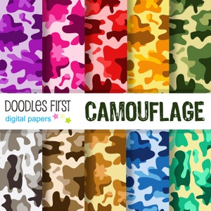 Camouflage Digital Paper Pack Includes 10 for Scrapbooking Paper Crafts, Sublimation, Tumbler Wraps, Backgrounds, Printables, Digital Papers