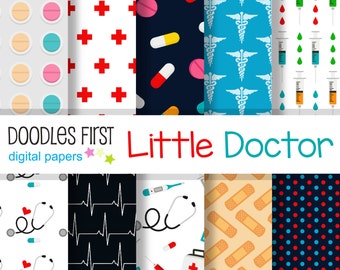 Little Doctor Digital Paper Pack Includes 10 for Scrapbooking Paper Crafts, Sublimation, Digital Backgrounds, Invitations