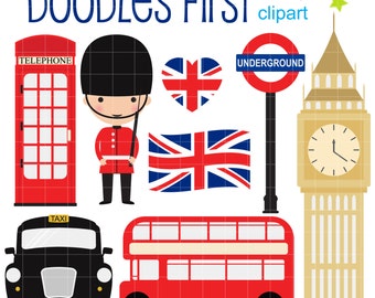 London Clip Art Set, Scrapbooking Graphics (Digital Download)