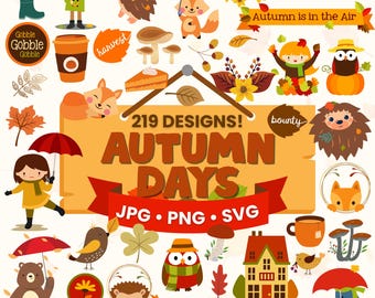 Paquete de imágenes prediseñadas de otoño, 219 diseños PNG de otoño, imágenes prediseñadas de otoño, gráficos acogedores de otoño, diseños para sublimación, descarga digital.
