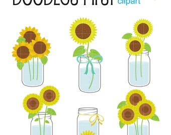 Mason Jar Sunflowers Clip Art for Scrapbooking Card Making Cupcake Toppers Paper Crafts