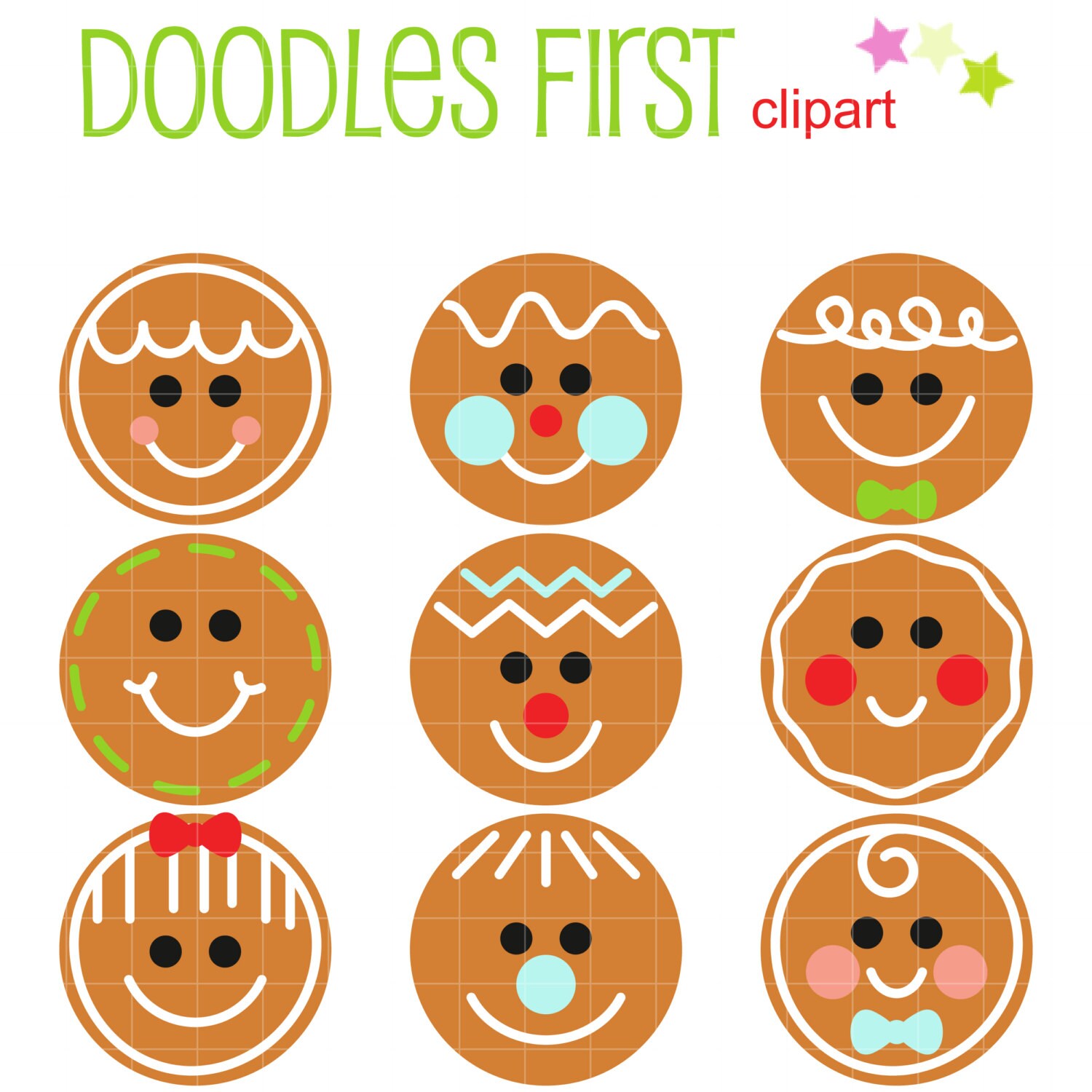 Gingerbread Faces Clip Art for Scrapbooking Card Making Cupcake Toppers ...