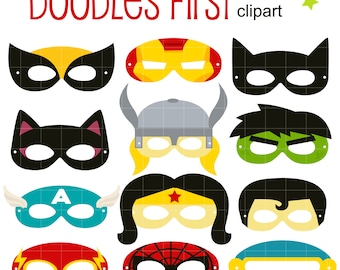 Superheld Party Masken Clipart, SVG PNG JPG, Kartenherstellung (digitaler Download)