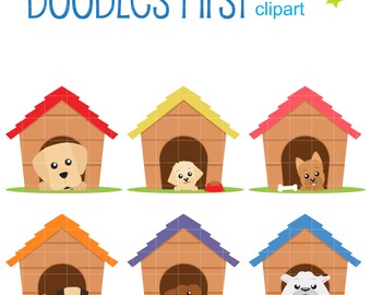 Dog Houses Digital Clip Art for Scrapbooking Card Making Cupcake Toppers Paper Crafts