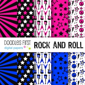 Rock and Roll RockBand Paquete de Papel Digital Incluye 10 para Manualidades con Papel Scrapbooking, Sublimación, Fondos, Imprimibles, Manualidades con Papel