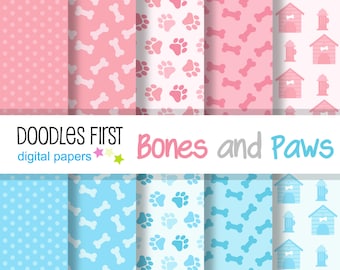 Bones and Paws Digital Paper Pack Includes 10 for Scrapbooking Paper Crafts, Sublimation, Digital Papers, Backgrounds, Printables