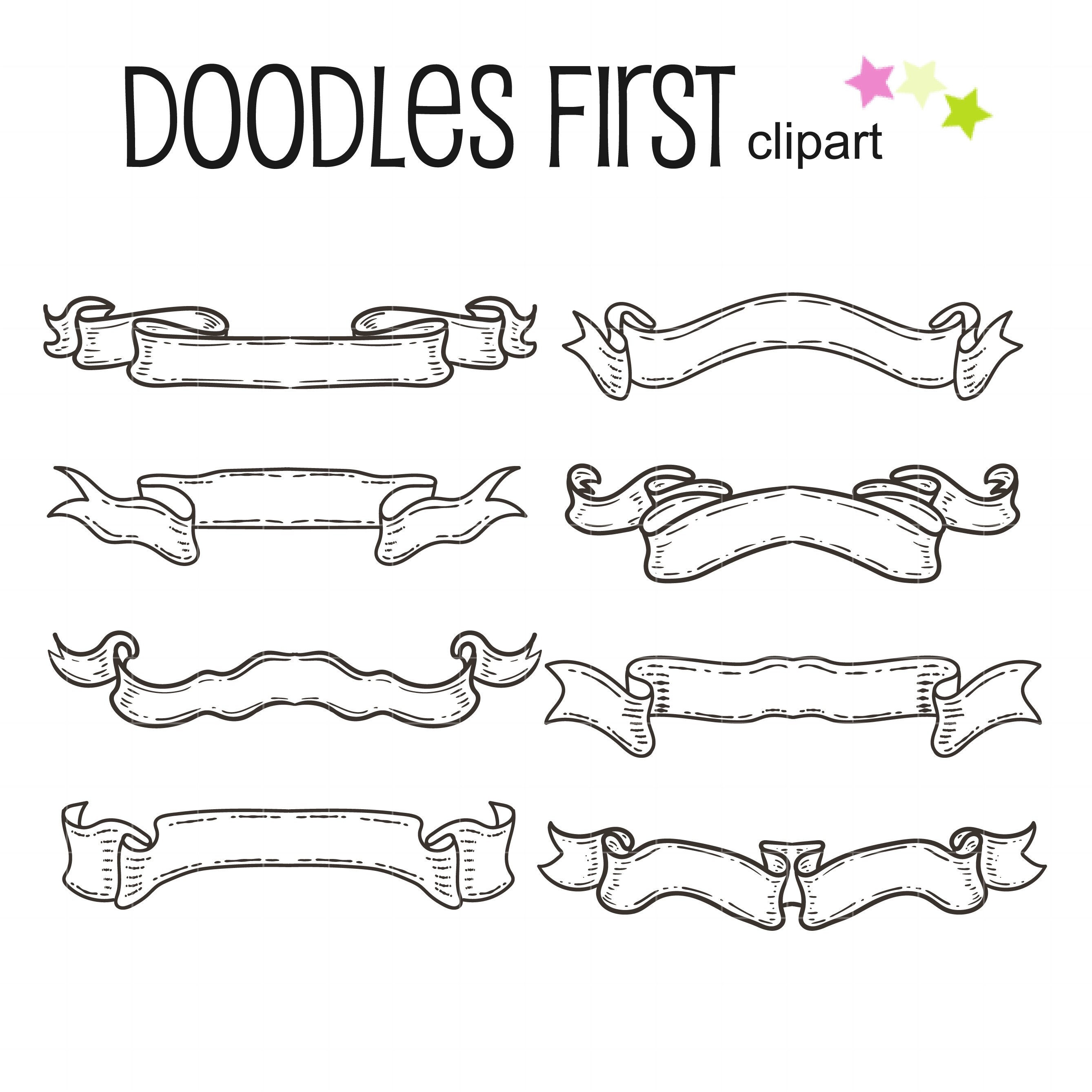 Ribbon Banner Outline Drawing Digital Clip Art for Etsy UK