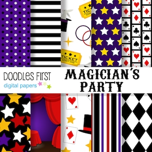 Magician&#39;s Party Digital Paper Pack Includes 10 for Scrapbooking Paper Crafts