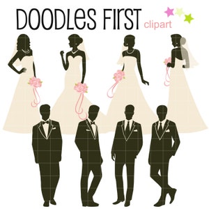 Clip Art de siluetas de novia y novio para Scrapbooking, diario basura, máquina de corte, sublimación, fabricación de tarjetas, Cricut SVG y manualidades de papel