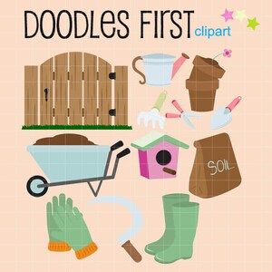 Garden Tools Digital Clip Art for Scrapbooking Card Making Cupcake Toppers Paper Crafts