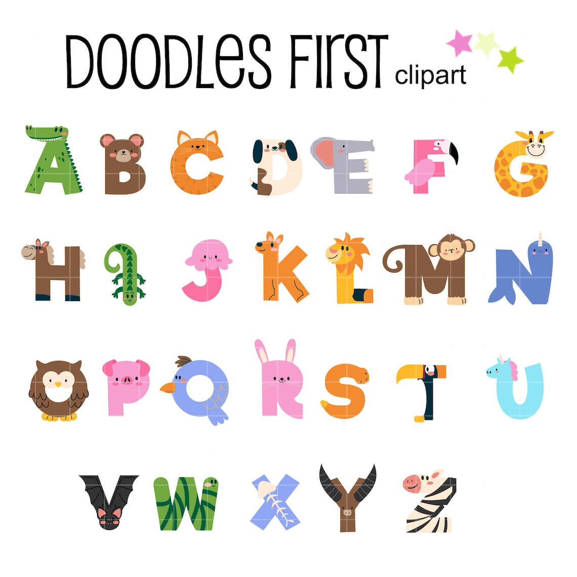 Cute Animal Alphabet Digital Clip Art for Scrapbooking Card - Etsy