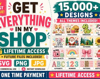 Full Shop Clipart Bundle SVG PNG JPG, Holen Sie sich alles in meinem Shop, lebenslanger Zugriff + zukünftige Updates, Cricut, Sublimation, kommerzielle Nutzung