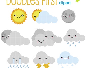 Kawaii Weather Digital Clip Art for Scrapbooking Card Making Cupcake Toppers Paper Crafts