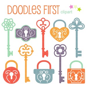Keys and Locks Digital Clip Art for Scrapbooking Card Making Cupcake Toppers Paper Crafts