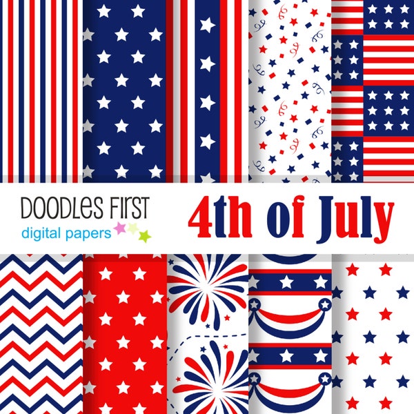 4th of July Independence Day  Digital Paper Pack Includes 10 for Scrapbooking Paper Crafts, Sublimation, Backgrounds, Printables