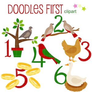 12 Days of Christmas (1-6) Digital Clipart für Scrapbooking, Cricut Cut Dateien, Sublimation, Card Making, Crafters, Paper Crafts SVG PNG jpg