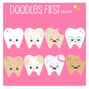 Schattig tanden gezicht instellen digitale illustraties voor scrapbooking kaarten maken cupcake toppers papier ambachten