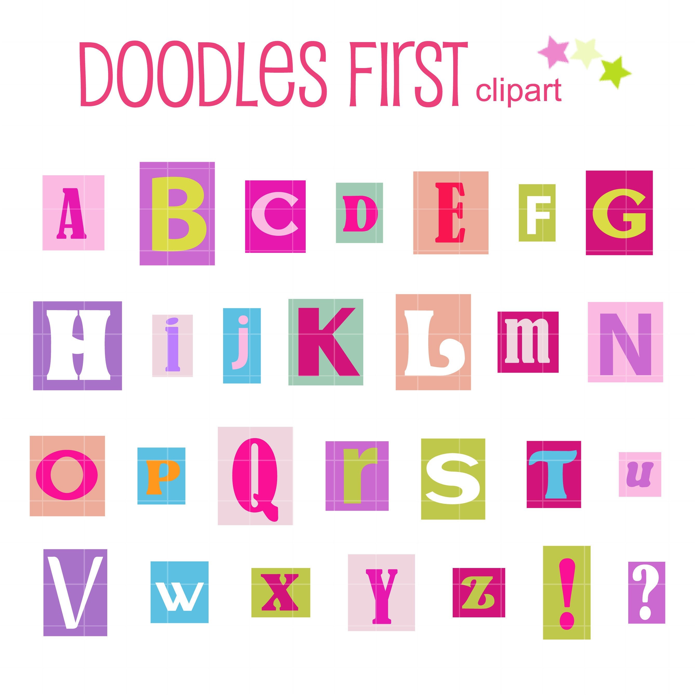 Y2Kアルファベットフォントのクリップアート（スクラップブッキング