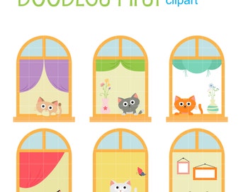 Cats And Windows Digital Clip Art for Scrapbooking, Journaling, Cricut Cut Files, Sublimation, Card Making, Crafters, Paper Crafts, SVG, PNG