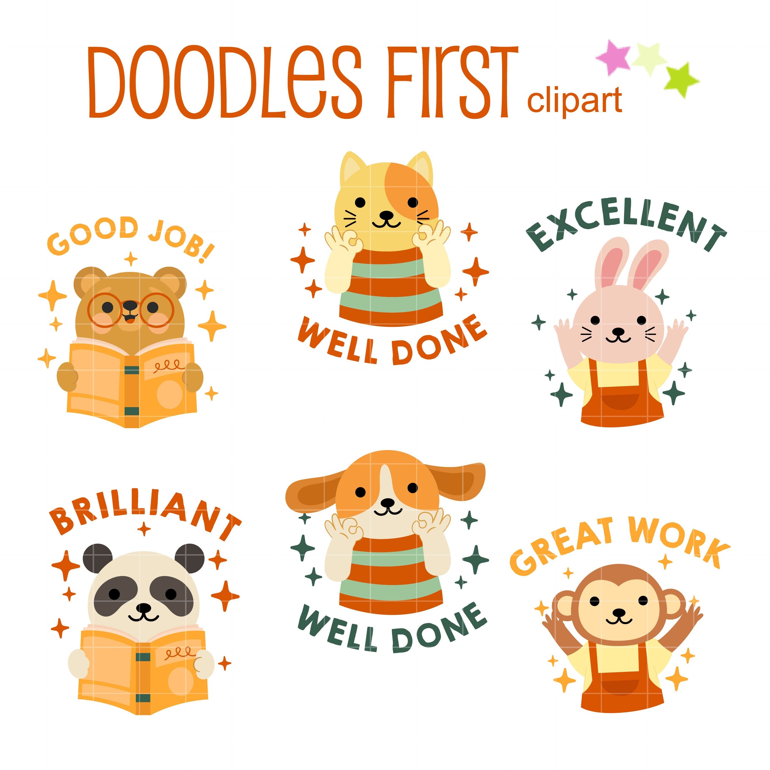 Cute Good Job Animals Clip Art For Scrapbooking Card Making Etsy 日本